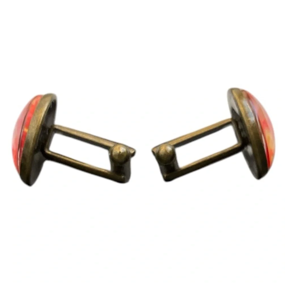 Handmade Red Gold Fluid Art Glass Cufflinks by Svetlana Yeung Size OS
